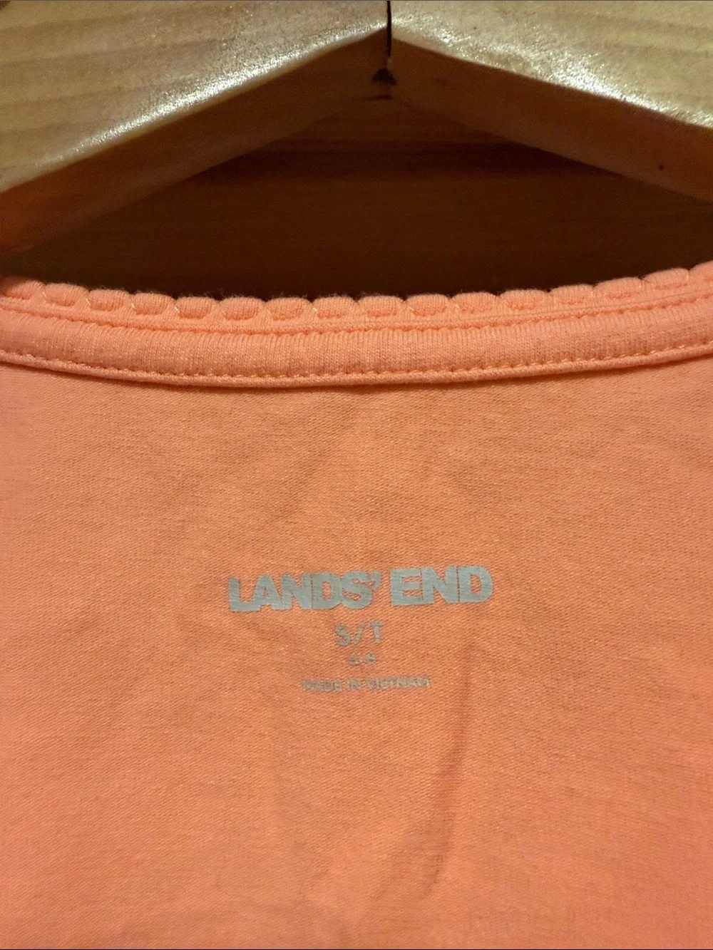 Lands' End Coral Long-Sleeve Pajama Top with Coral & White Striped Pants